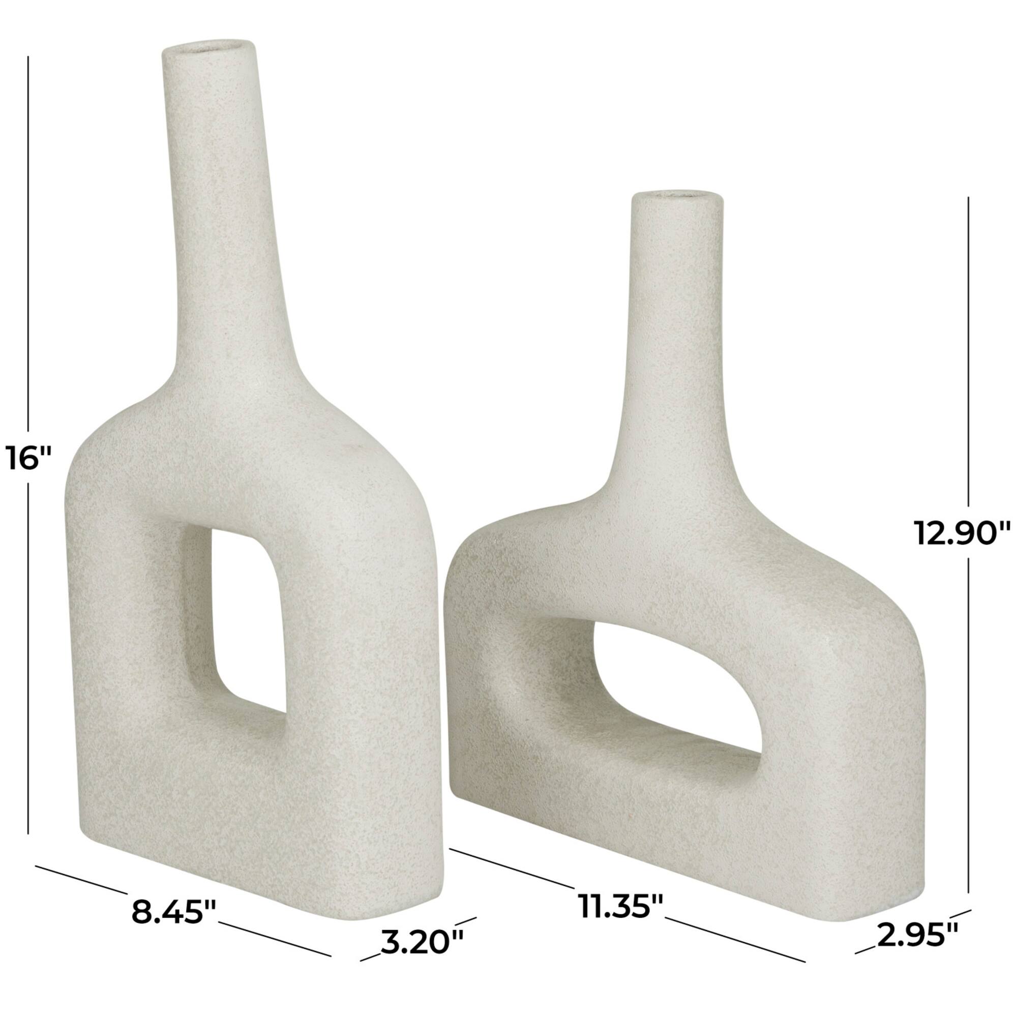 CosmoLiving by Cosmopolitan White Ceramic Donut Shaped Vase Set of 2 16", 13"